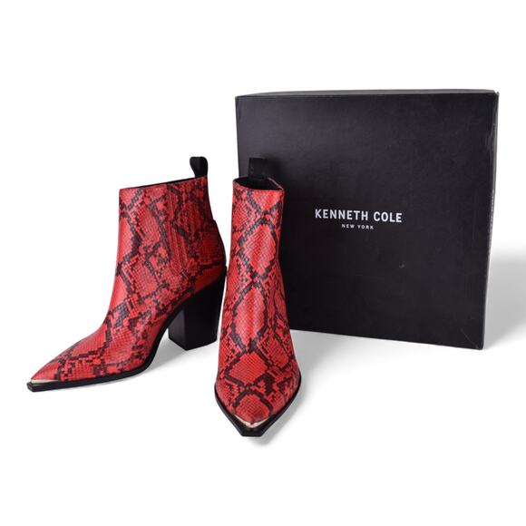 Kenneth Cole Women’s West Side Red Snake-Print Bootie – Size 9 - Picture 2 of 8